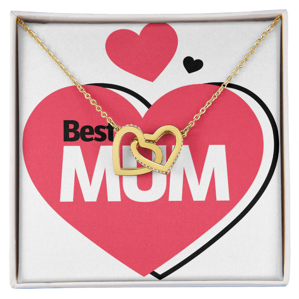 To Mom Best Mum Inseparable Hearts CZ Necklace Gold Tone Standard Box
